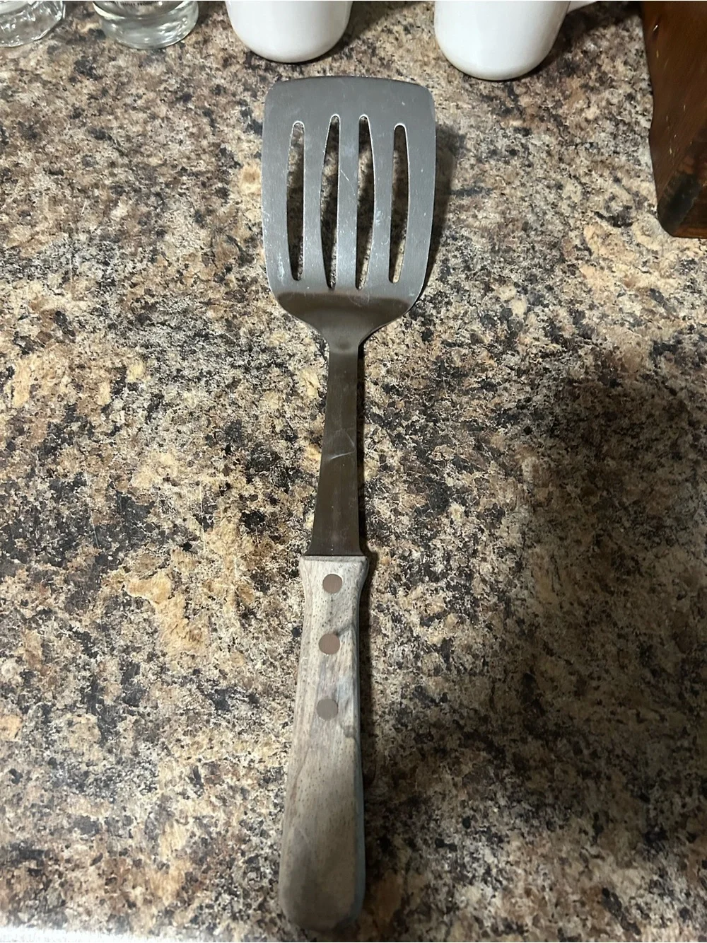 Wood-Handle Stainless Steel Slotted Spatula - Brown